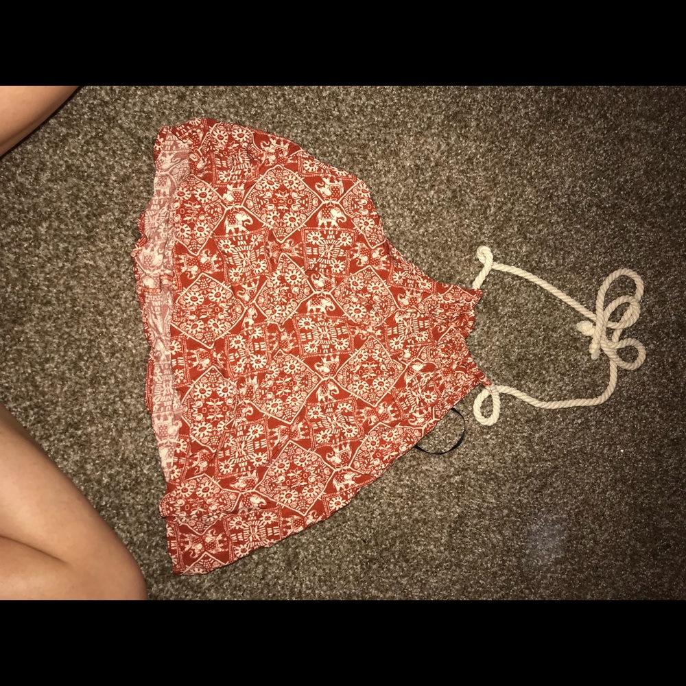 burnt orange patterned halter top
